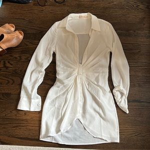 White sheer pool cover up … deep v plunging neck line… fitted at the waist